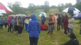 visitors in the rain